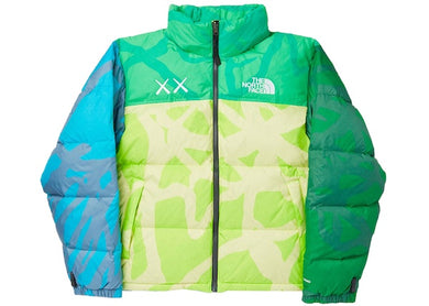 KAWS x The North Face Youth Retro 1996 Nuptse Jacket KW Safety Green Nuptse Print