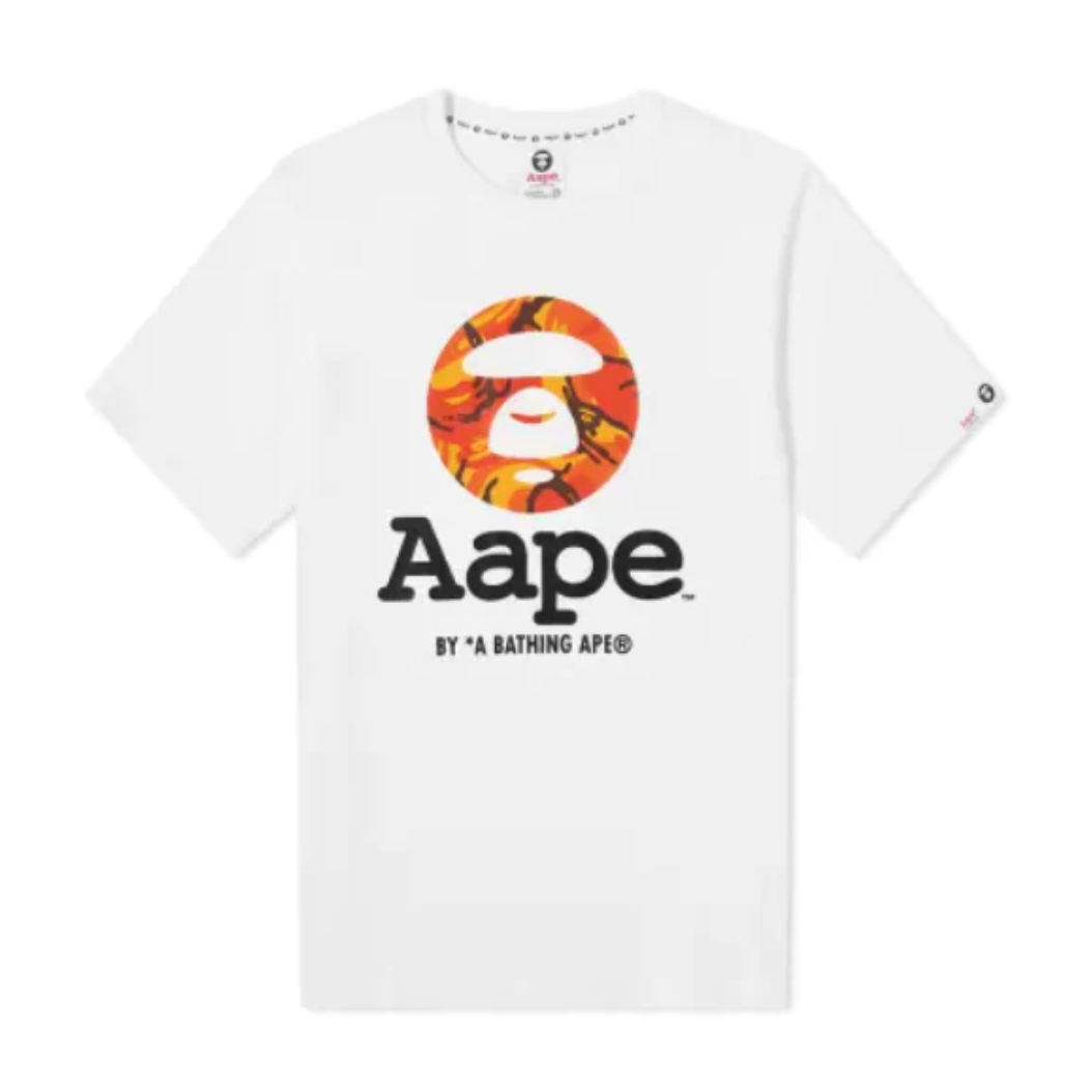 AAPE by BAPE Orange Camo OG Moonface Tee White