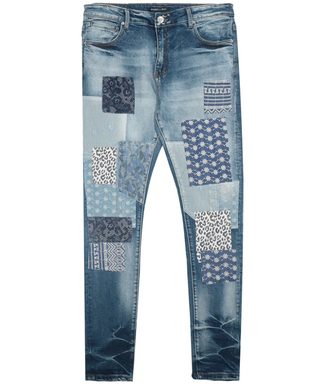 Embellish Riggs Patchwork Denim Jeans Blue