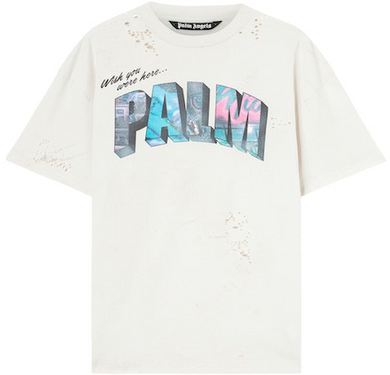 Palm Angels Palm Sign Print T-Shirt Off White/Multi
